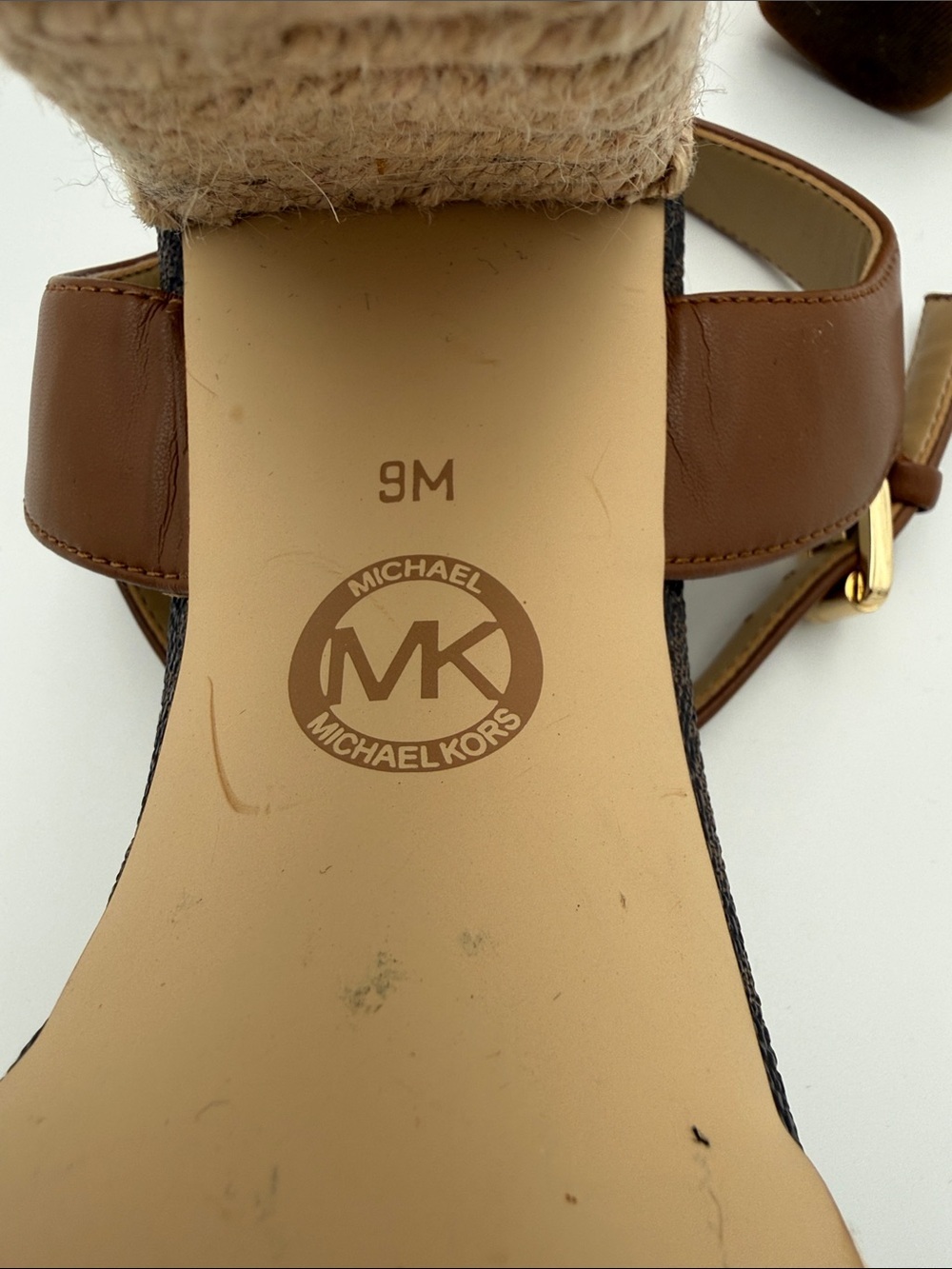 Michael Kors Brown Logo Block Heel Espadrille Sandals - Picture 3 of 7